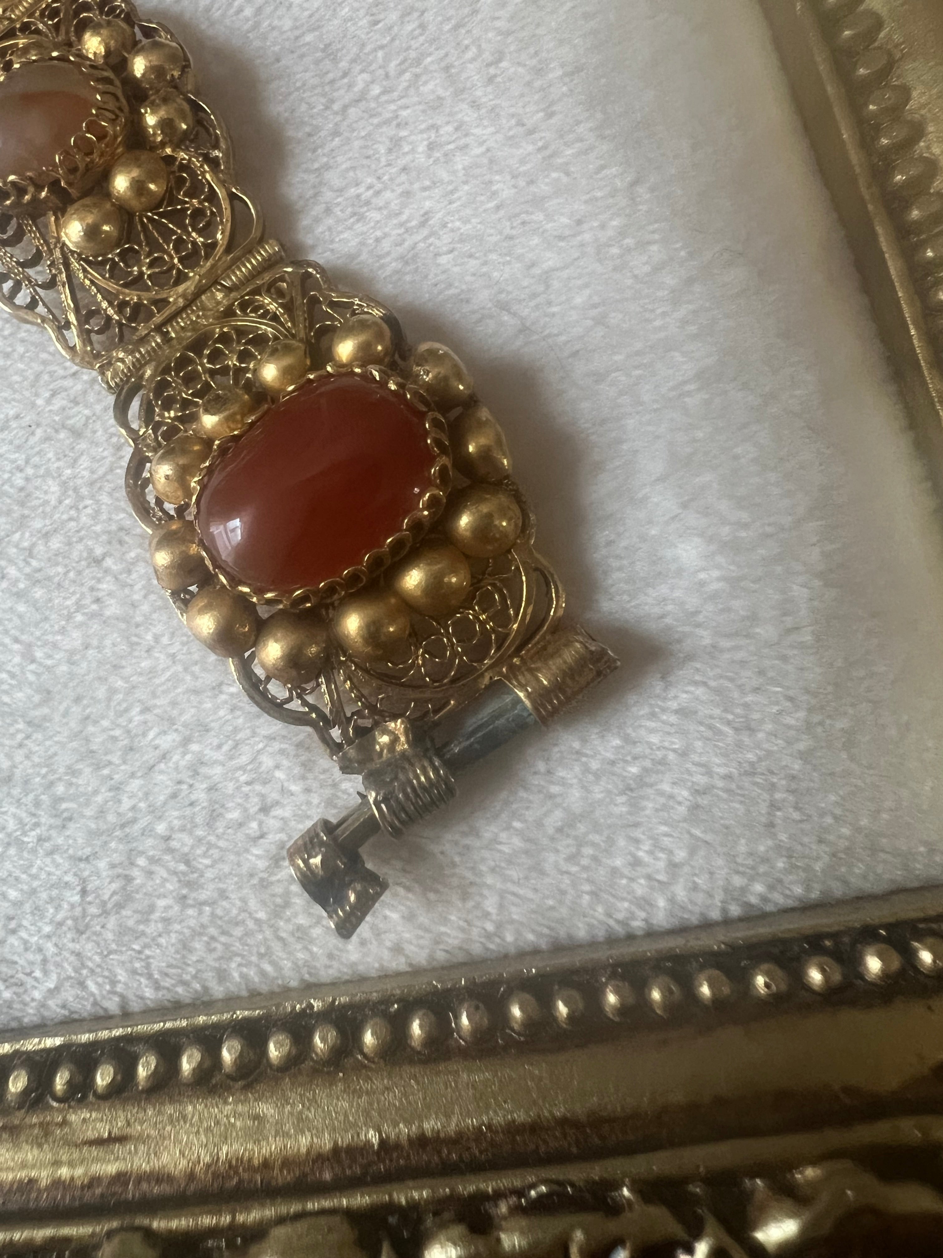 Antique Filigree Bracelet with Carnelian Glass Cabochons