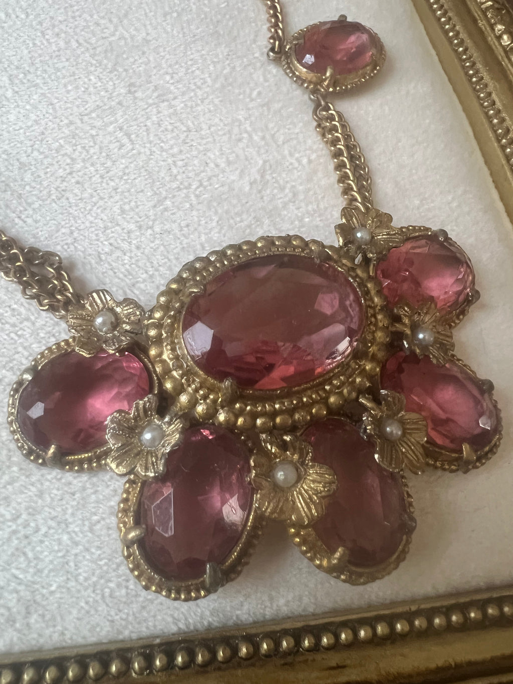 Rare 1910s Czech Pink Glass Statement Necklace