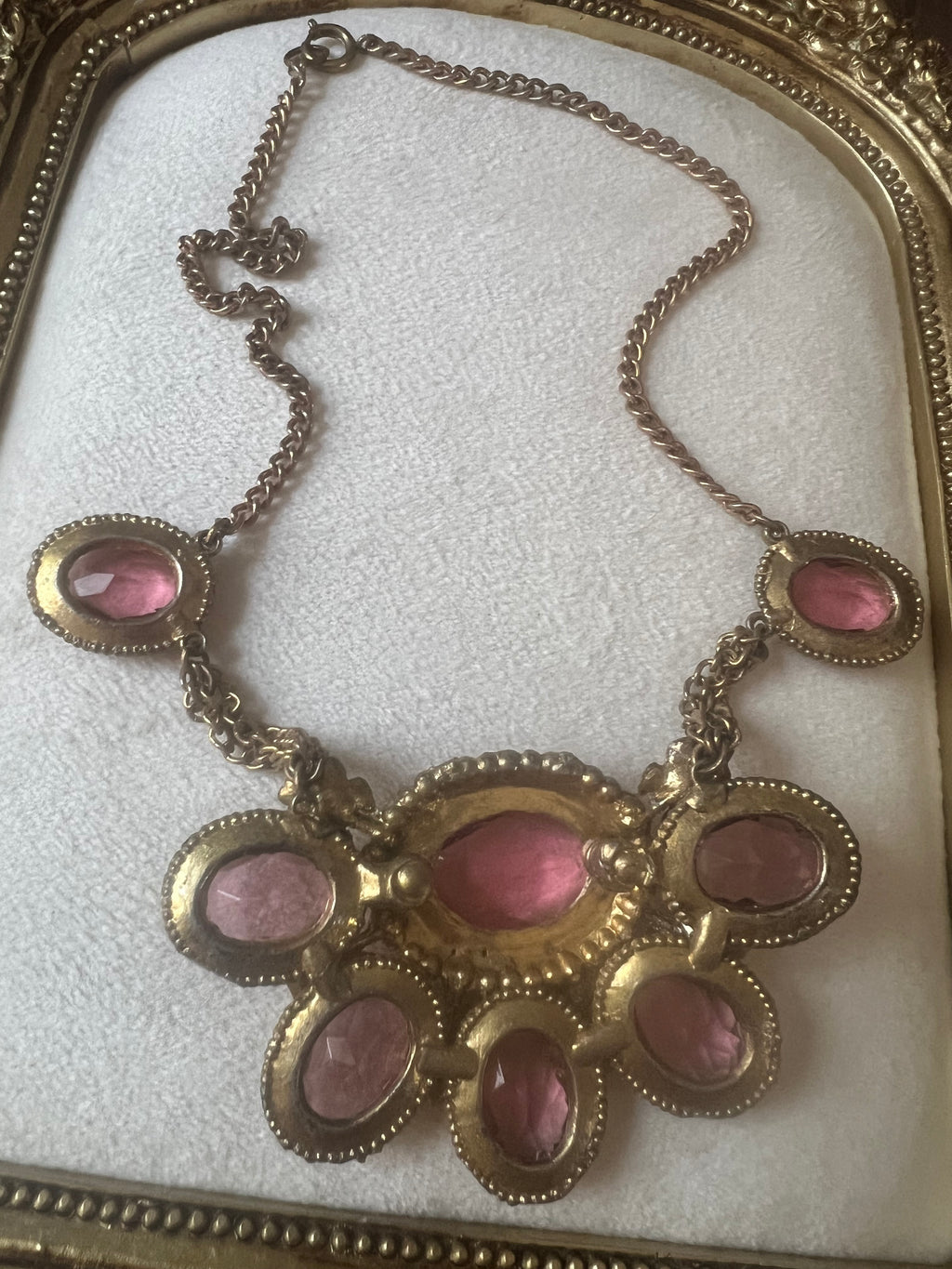 Rare 1910s Czech Pink Glass Statement Necklace