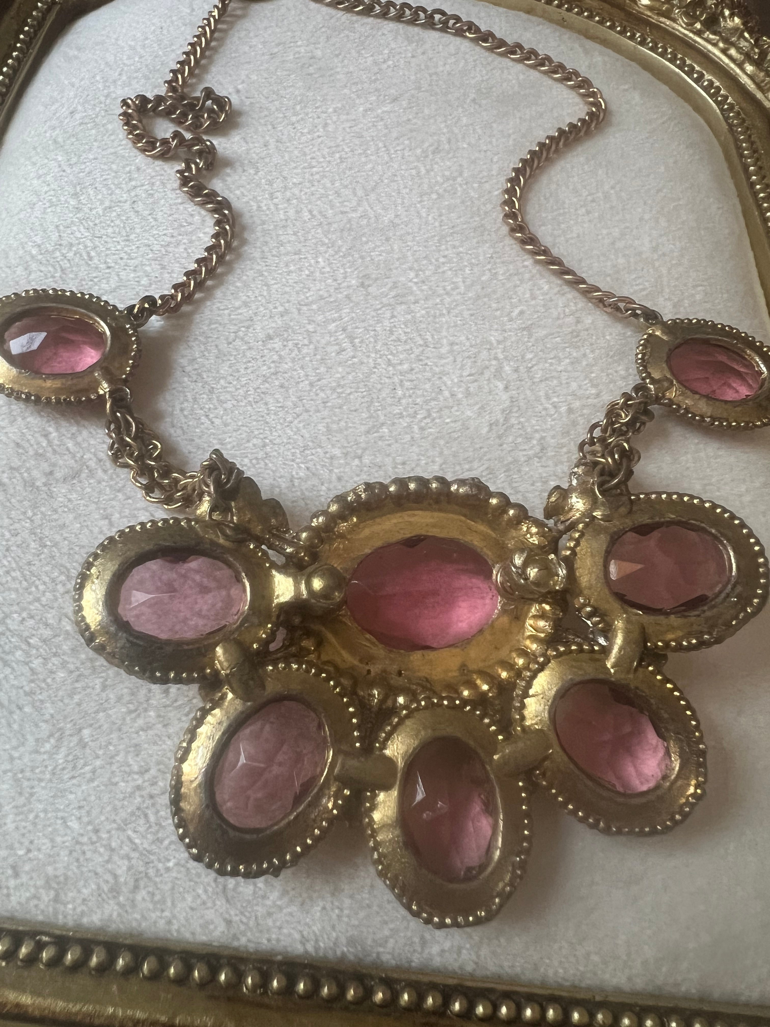 Rare 1910s Czech Pink Glass Statement Necklace