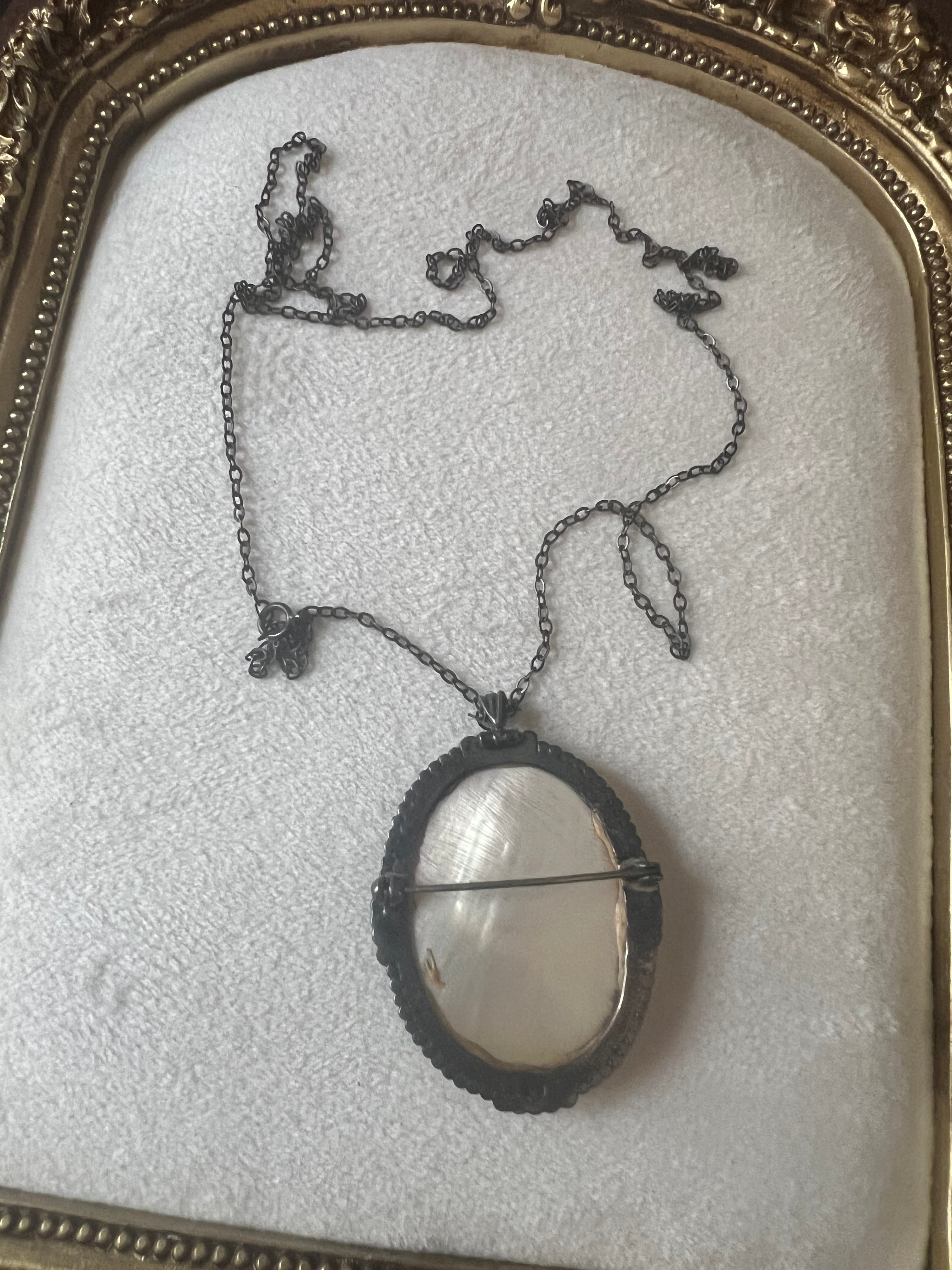 Antique Sterling Silver Mother of Pearl & Marcasite Pendant Necklace