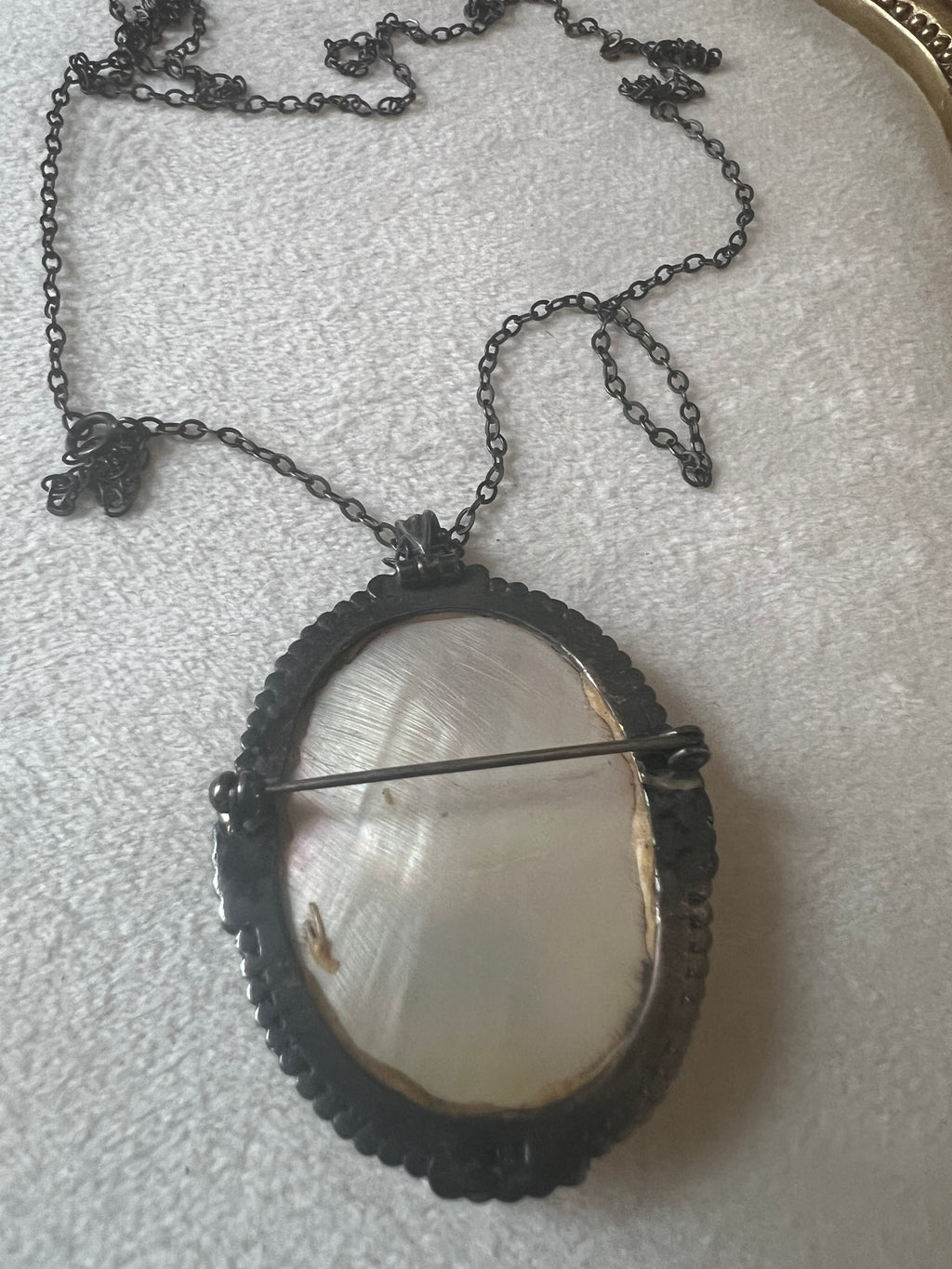 Antique Sterling Silver Mother of Pearl & Marcasite Pendant Necklace