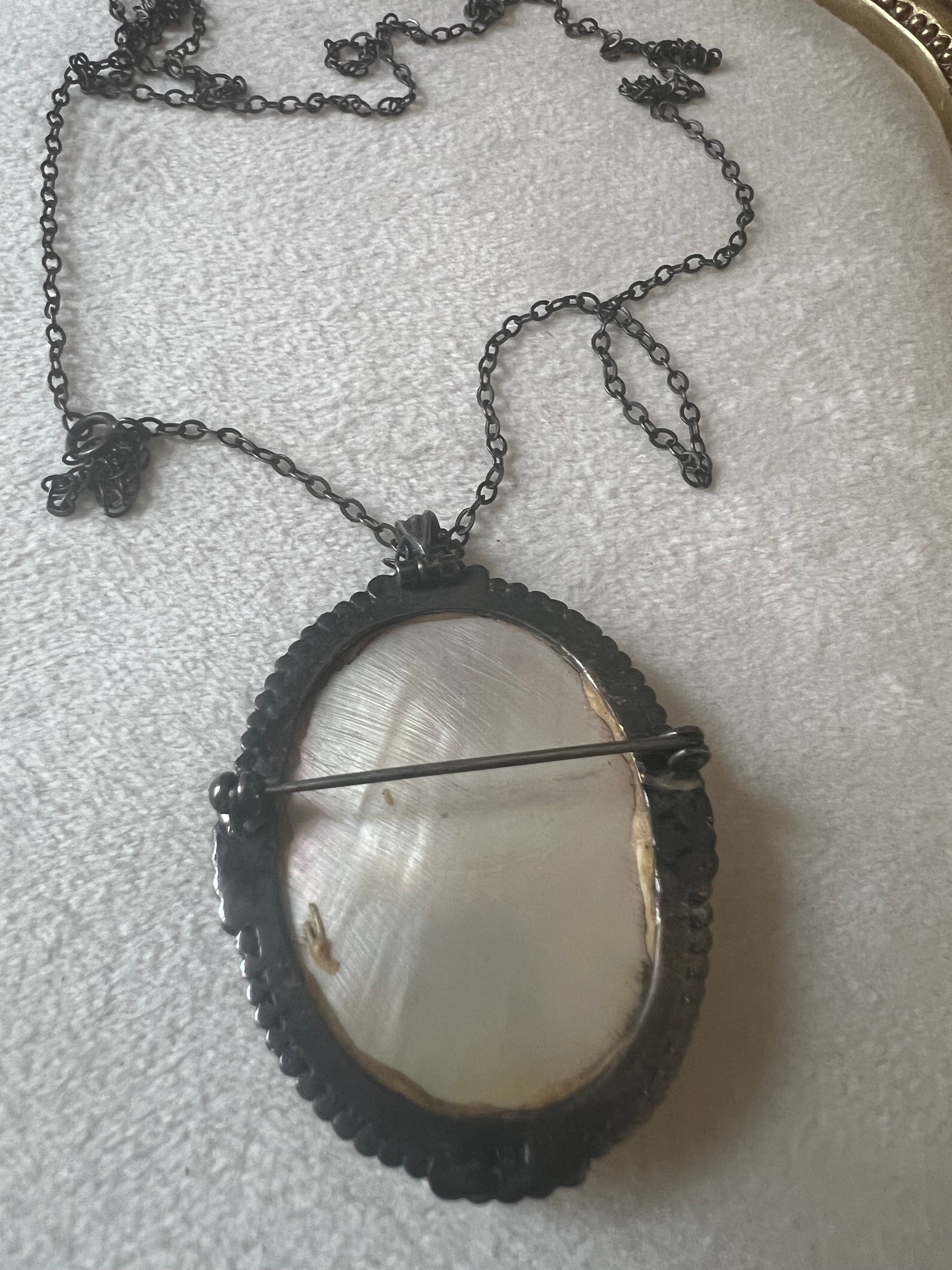 Antique Sterling Silver Mother of Pearl & Marcasite Pendant Necklace
