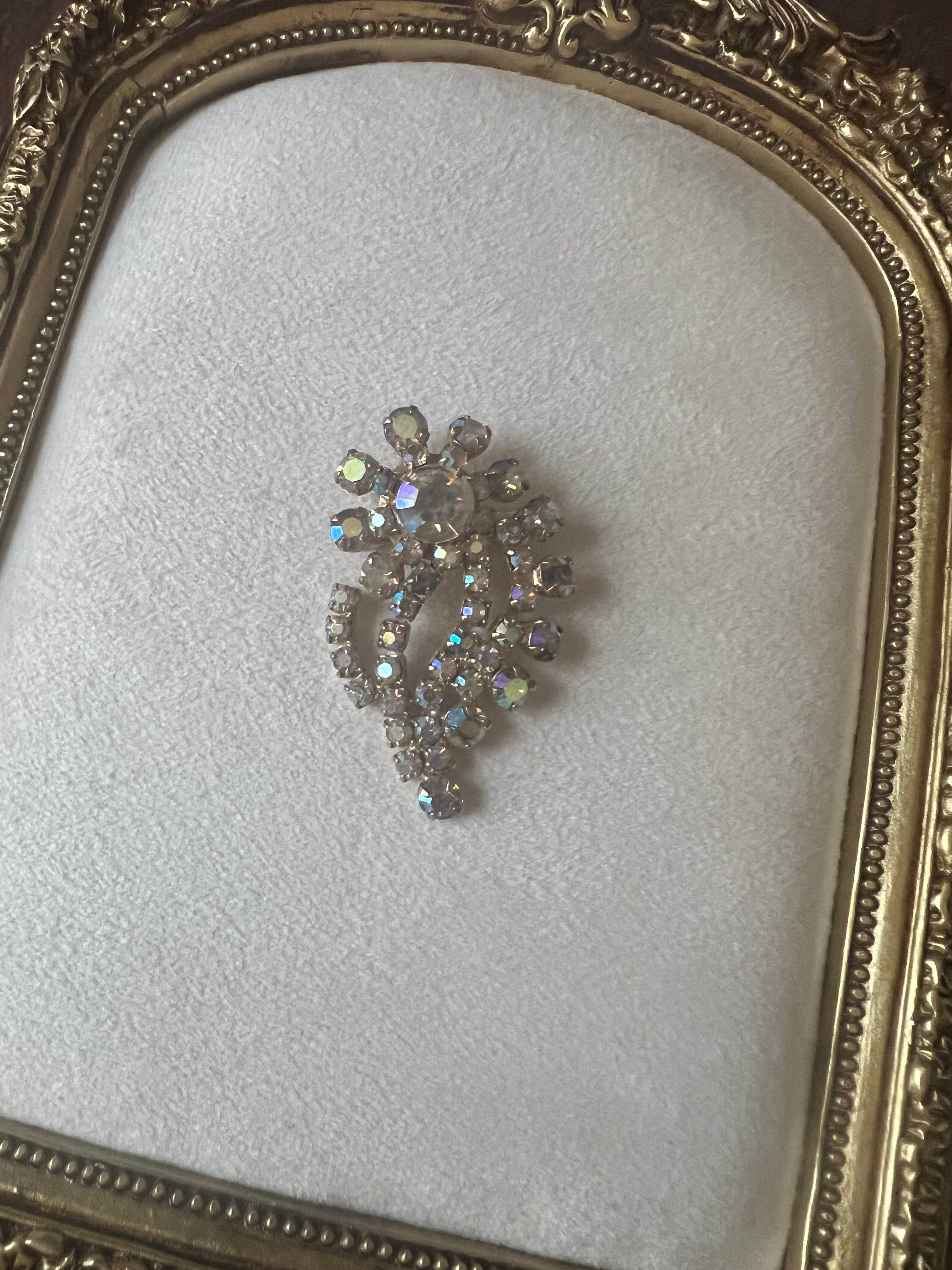 Vintage Aurora Borealis Rhinestone Flower Brooch Pin