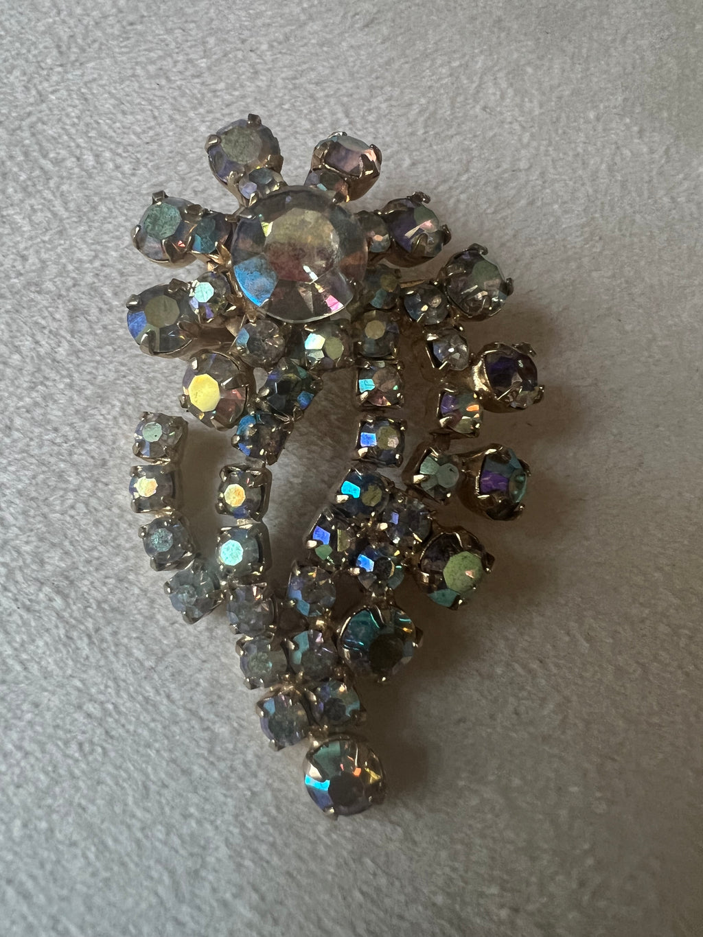 Vintage Aurora Borealis Rhinestone Flower Brooch Pin