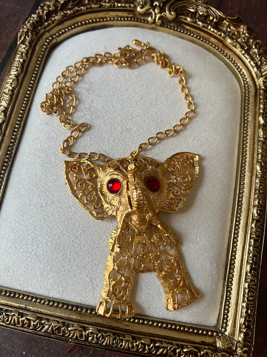 Vintage Juliana Red Rhinestone Elephant Necklace