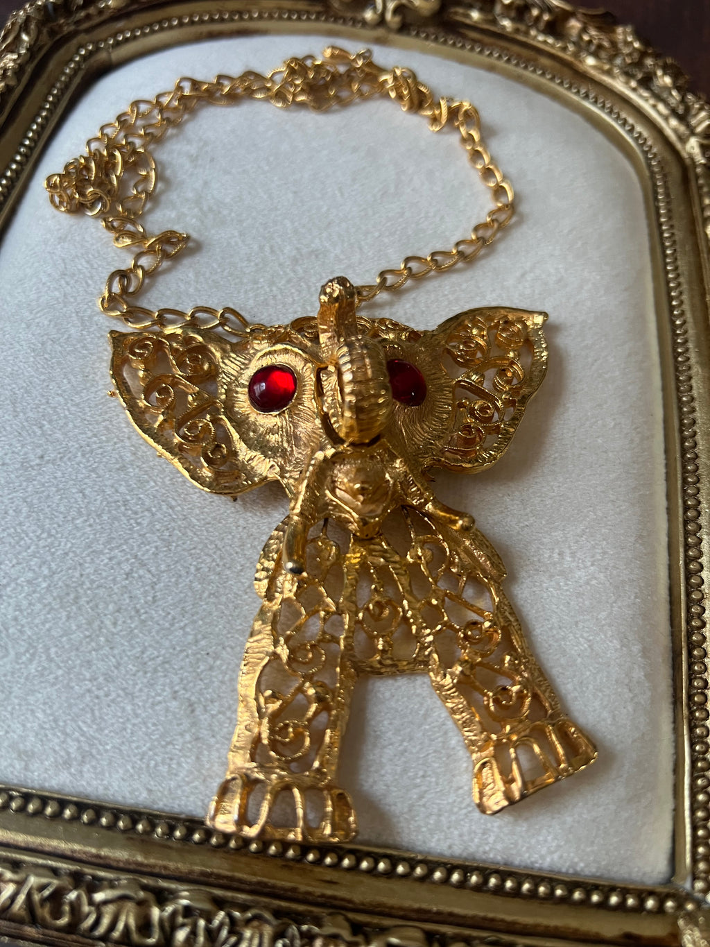 Vintage Juliana Red Rhinestone Elephant Necklace