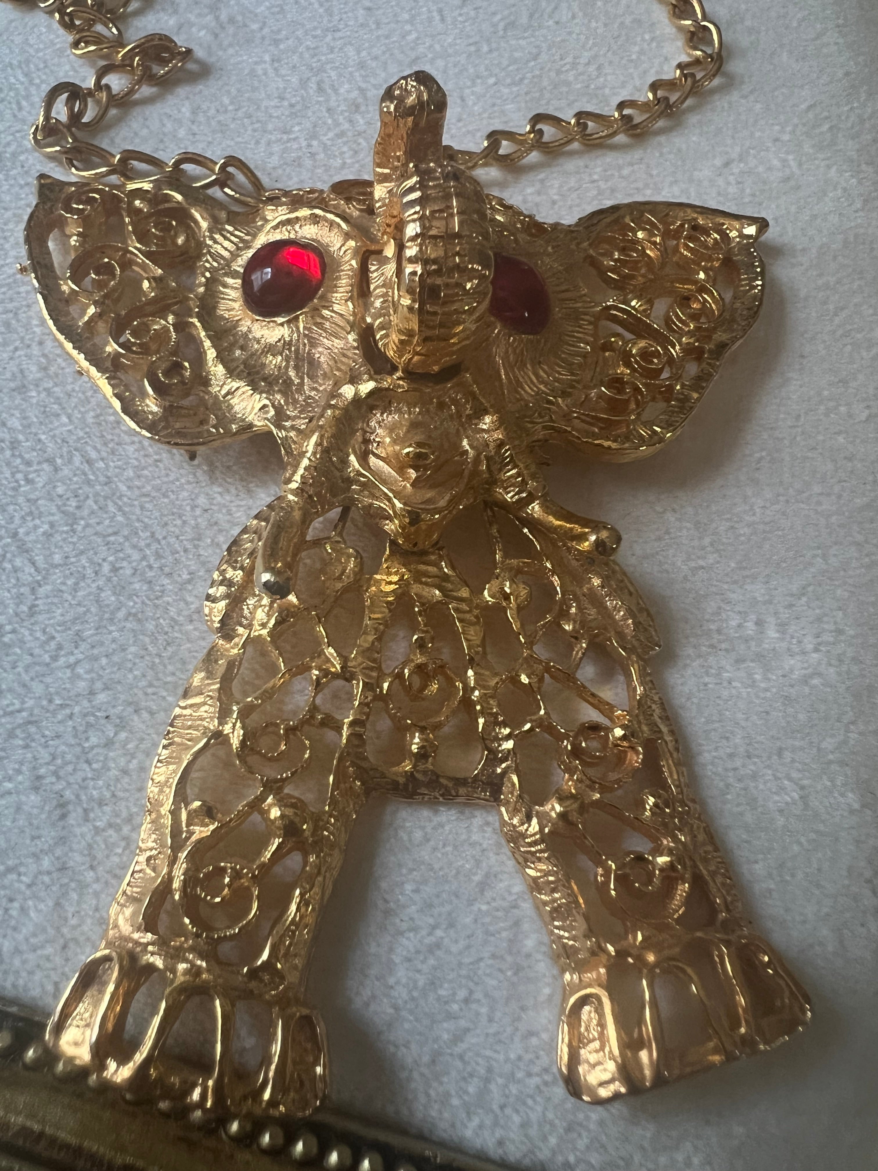 Vintage Juliana Red Rhinestone Elephant Necklace
