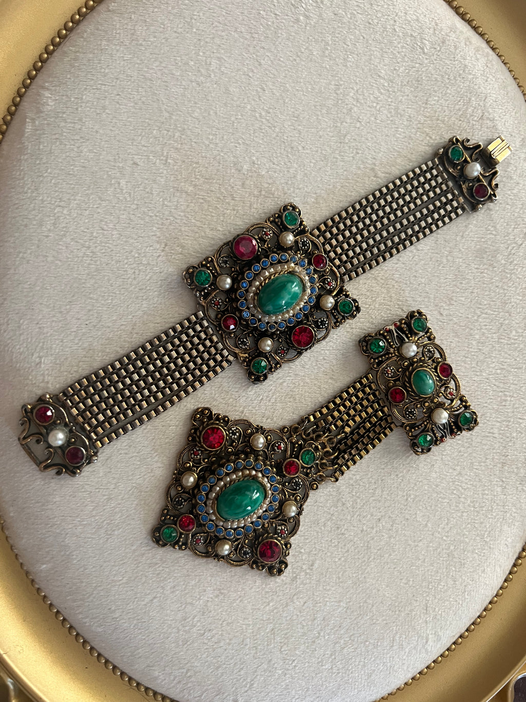 Hollycraft Austro-Hungarian Revival Bracelet & Brooch Set