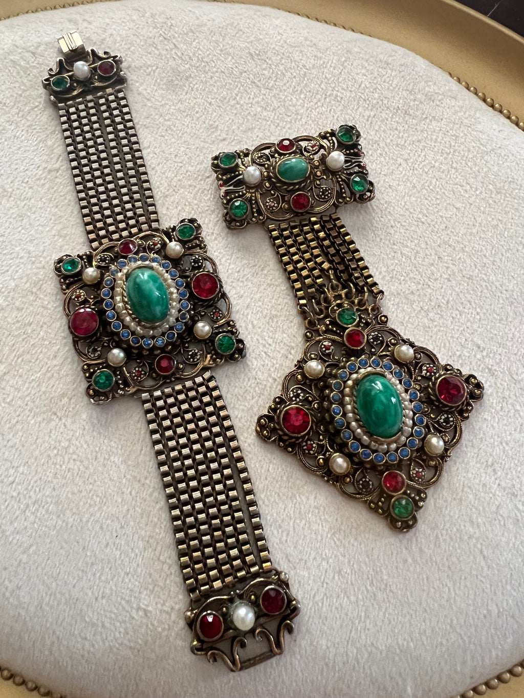 Hollycraft Austro-Hungarian Revival Bracelet & Brooch Set